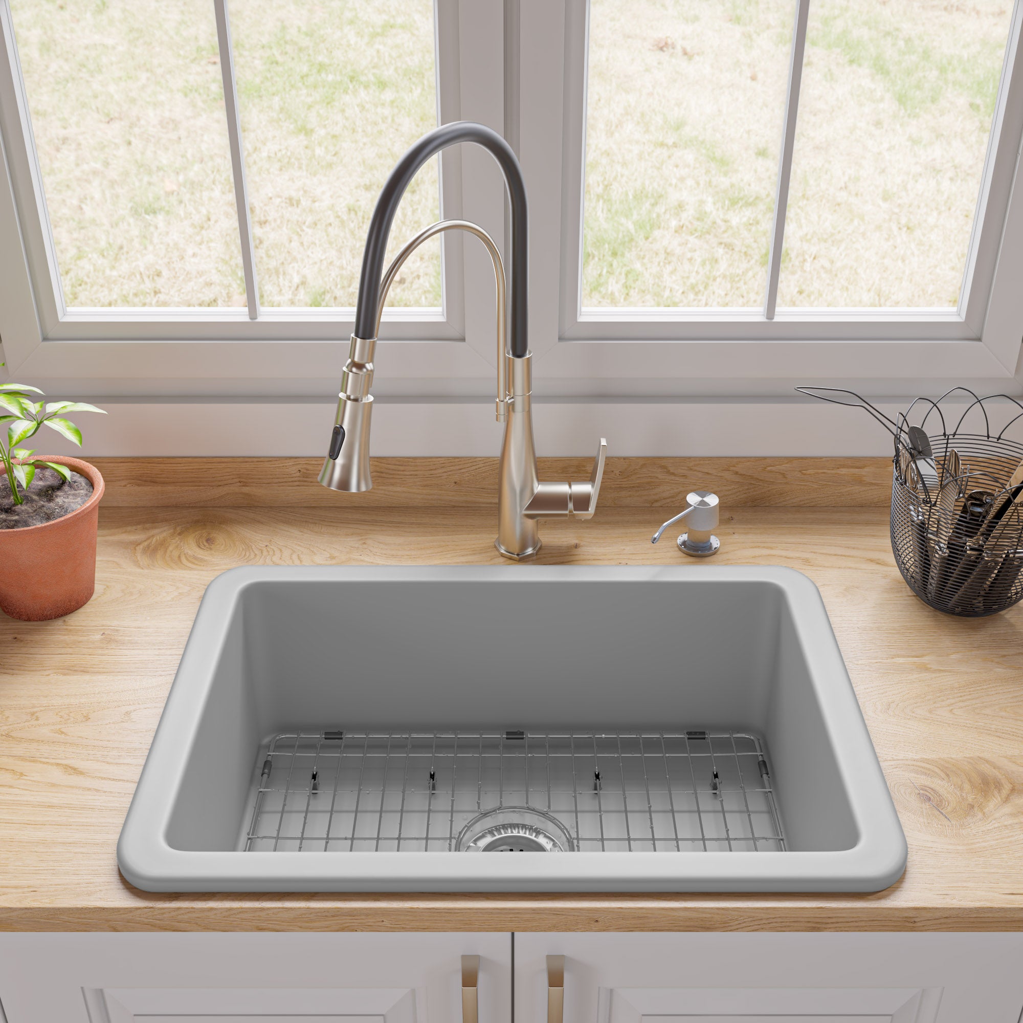 ALFI Brand - Gray Matte 27" x 18" Fireclay Undermount / Drop In Firelcay Kitchen Sink | ABF2718UD-GM ALFI Brand - Gray Matte 27" x 18" Fireclay Undermount / Drop In Firelcay Kitchen Sink | ABF2718UD-GM