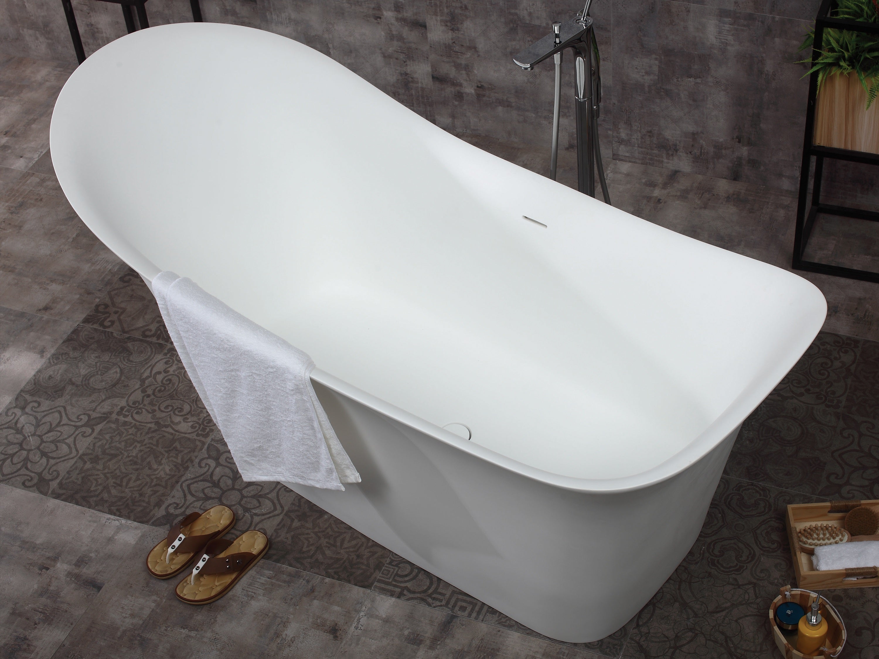ALFI Brand - 74" White Solid Surface Smooth Resin Soaking Slipper Bathtub | AB9915 ALFI Brand - 74" White Solid Surface Smooth Resin Soaking Slipper Bathtub | AB9915