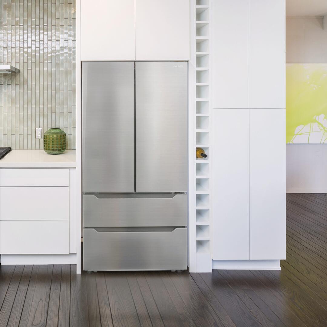 Cosmo - 22.5 cu. ft. 4-Door French Door Refrigerator with Recessed Handle in Stainless Steel, Counter Depth | COS-FDR225RHSS Cosmo - 22.5 cu. ft. 4-Door French Door Refrigerator with Recessed Handle in Stainless Steel, Counter Depth | COS-FDR225RHSS
