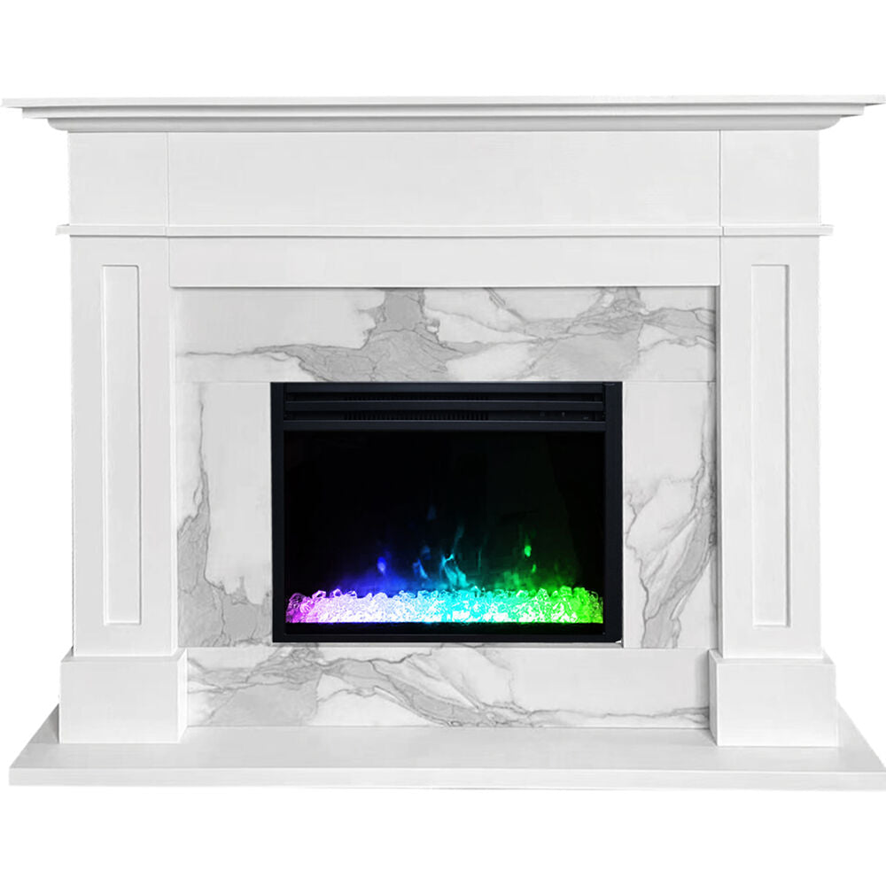 Cambridge - 53.x17.7"x13.4" Sofia Fireplace Mantel with Marble and Crystal Insert - Electric Mantel Fireplaces - CAM5617-1WHTCRS Cambridge - 53.x17.7"x13.4" Sofia Fireplace Mantel with Marble and Crystal Insert - Electric Mantel Fireplaces - CAM5617-1WHTCRS