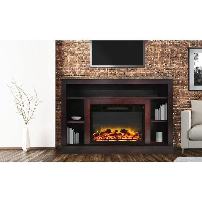 Cambridge Cambridge Seville Electric Fireplace Heater with 47-In. Cherry TV Stand, Enhanced Log Display, Multi-Color Flames, and Remote Control Cambridge Cambridge Seville Electric Fireplace Heater with 47-In. Cherry TV Stand, Enhanced Log Display, Multi-Color Flames, and Remote Control