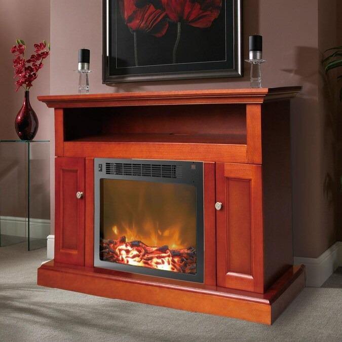Cambridge Cambridge Sorrento Electric Fireplace with an Enhanced Log Display and 47 In. Entertainment Stand in Cherry Cambridge Cambridge Sorrento Electric Fireplace with an Enhanced Log Display and 47 In. Entertainment Stand in Cherry