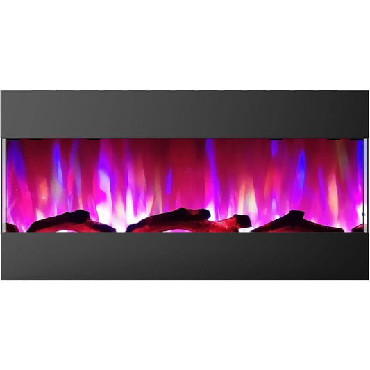Cambridge Electric Wall-hung Fireplaces Black Cambridge 42 In. Recessed Wall Mounted Electric Fireplace with Logs and LED Color Changing Display, Black