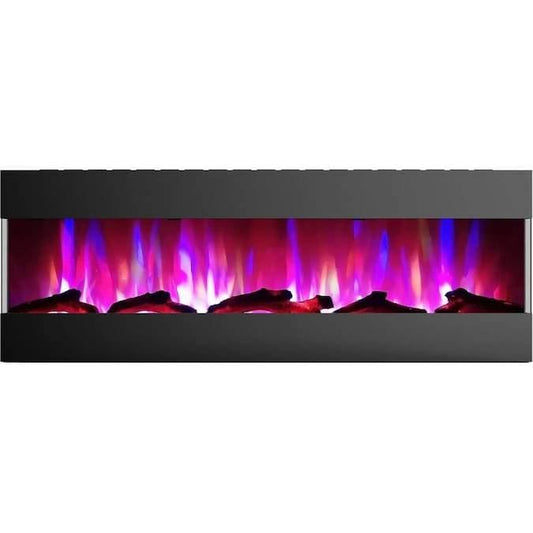 Cambridge Electric Wall-hung Fireplaces Black Cambridge 60 In. Recessed Wall-Mounted Electric Fireplace with Logs and LED Color Changing Display, Black/White