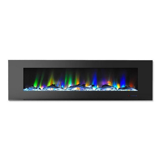 Cambridge Electric Wall-hung Fireplaces Black Cambridge 72 In. Wall-Mount Electric Fireplace in Black with Multi-Color Flames and Driftwood Log Display