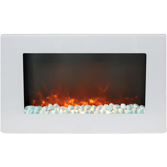 Cambridge Electric Wall-hung Fireplaces Cambridge 30-In. Callisto Wall Mount Electric Fireplace with Crystal Display, Timer, and Remote, White