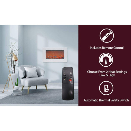 Cambridge Electric Wall-hung Fireplaces Cambridge 30-In. Callisto Wall Mount Electric Fireplace with Log Display, Timer, and Remote, White