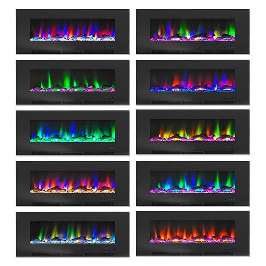 Cambridge Electric Wall-hung Fireplaces Cambridge 50 In. Wall-Mount Electric Fireplace in Black with Multi-Color Flames and Crystal Rock Display,