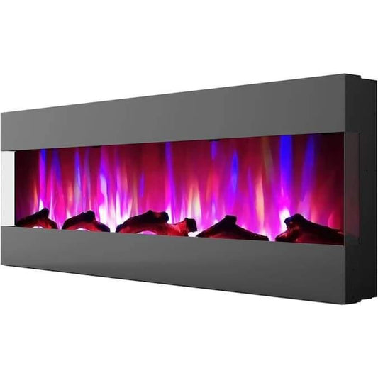 Cambridge Electric Wall-hung Fireplaces Cambridge 60 In. Recessed Wall-Mounted Electric Fireplace with Logs and LED Color Changing Display, Black/White