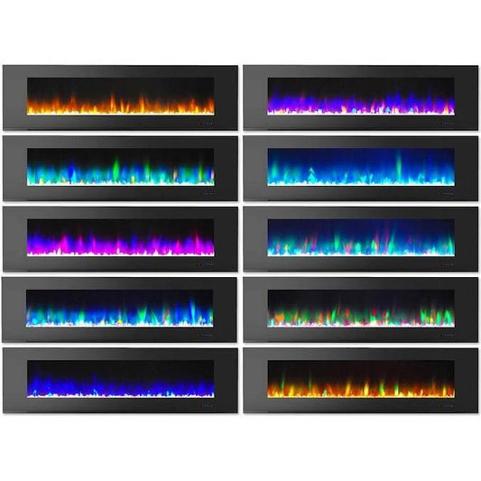 Cambridge Electric Wall-hung Fireplaces Cambridge 72 In. Wall-Mount Electric Fireplace in Black with Multi-Color Flames and Crystal Rock Display