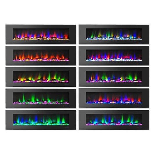 Cambridge Electric Wall-hung Fireplaces Cambridge 72 In. Wall-Mount Electric Fireplace in Black with Multi-Color Flames and Driftwood Log Display