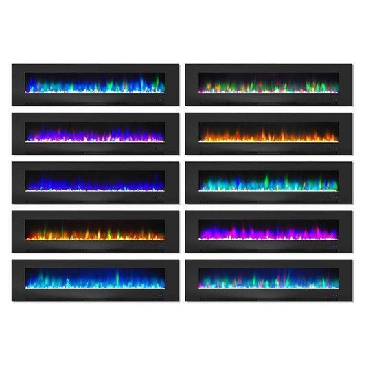 Cambridge Electric Wall-hung Fireplaces Cambridge 78 In. Wall-Mount Electric Fireplace in Black with Multi-Color Flames and Crystal Rock Display