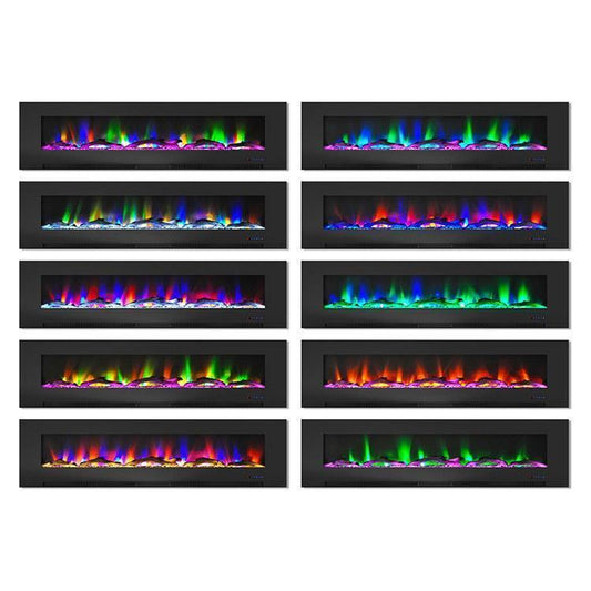 Cambridge Electric Wall-hung Fireplaces Cambridge 78 In. Wall-Mount Electric Fireplace in Black with Multi-Color Flames and Driftwood Log Display