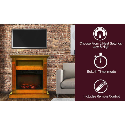 Cambridge Fireplace Mantels and Entertainment Centers Cambridge 34-In. Sienna Electric Fireplace w/ 1500W Log Insert and Teak Mantel