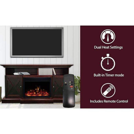 Cambridge Fireplace Mantels and Entertainment Centers Cambridge 62-in. Summit Farmhouse Style Electric Fireplace Mantel with Deep Log Insert, Mahogany