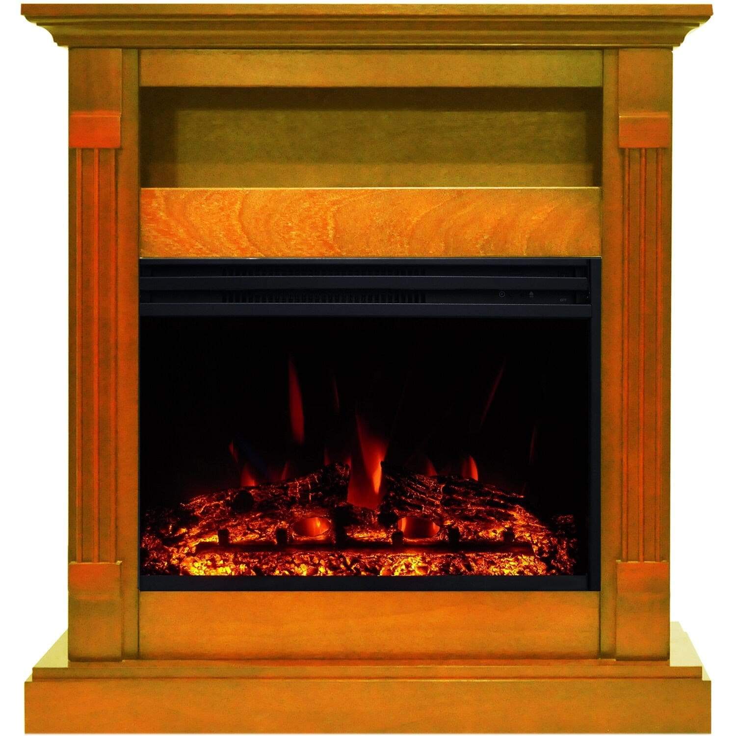 Cambridge Fireplace Mantels and Entertainment Centers Cambridge Sienna 34-In. Electric Fireplace Heater with Teak Mantel, Enhanced Log Display, Multi-Color Flames, and Remote Control Cambridge Fireplace Mantels and Entertainment Centers Cambridge Sienna 34-In. Electric Fireplace Heater with Teak Mantel, Enhanced Log Display, Multi-Color Flames, and Remote Control