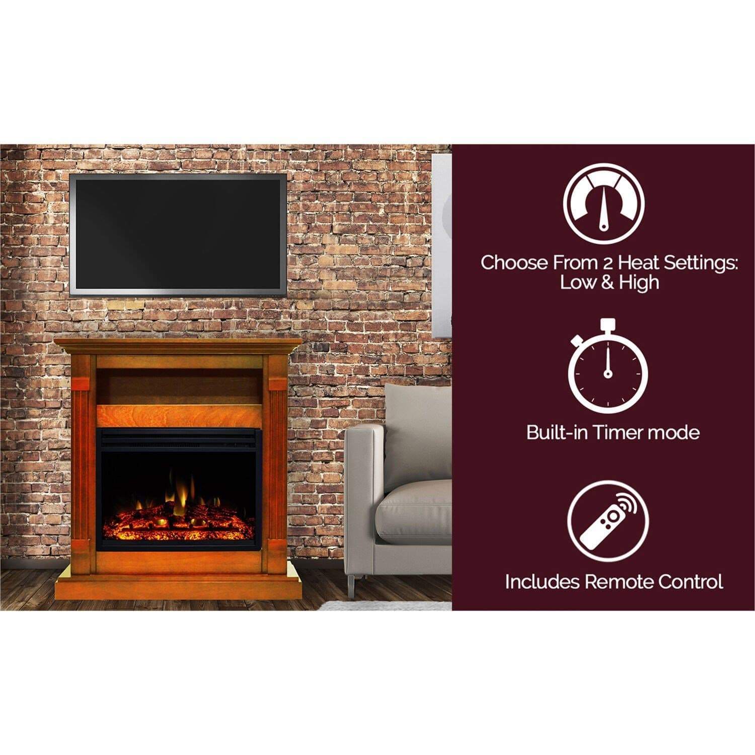 Cambridge Fireplace Mantels and Entertainment Centers Cambridge Sienna 34-In. Electric Fireplace Heater with Teak Mantel, Enhanced Log Display, Multi-Color Flames, and Remote Control Cambridge Fireplace Mantels and Entertainment Centers Cambridge Sienna 34-In. Electric Fireplace Heater with Teak Mantel, Enhanced Log Display, Multi-Color Flames, and Remote Control