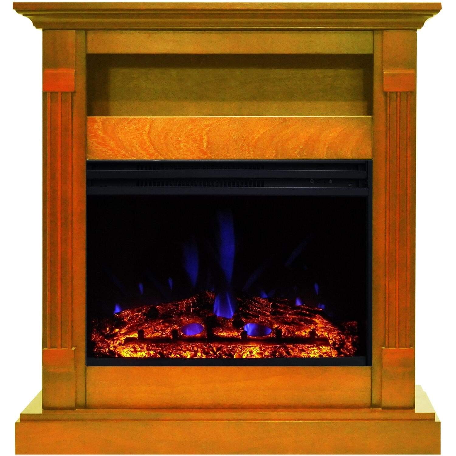 Cambridge Fireplace Mantels and Entertainment Centers Cambridge Sienna 34-In. Electric Fireplace Heater with Teak Mantel, Enhanced Log Display, Multi-Color Flames, and Remote Control Cambridge Fireplace Mantels and Entertainment Centers Cambridge Sienna 34-In. Electric Fireplace Heater with Teak Mantel, Enhanced Log Display, Multi-Color Flames, and Remote Control