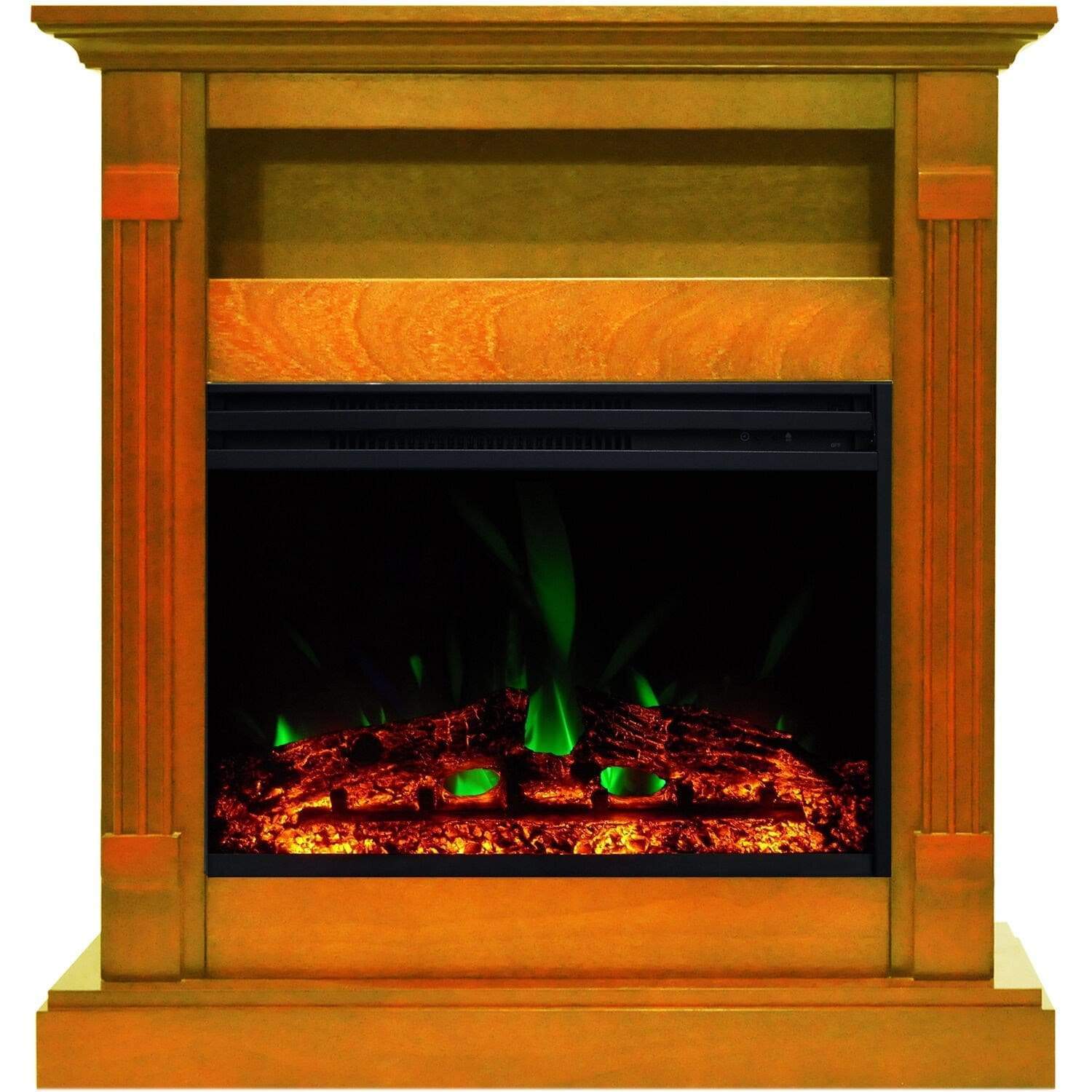Cambridge Fireplace Mantels and Entertainment Centers Cambridge Sienna 34-In. Electric Fireplace Heater with Teak Mantel, Enhanced Log Display, Multi-Color Flames, and Remote Control Cambridge Fireplace Mantels and Entertainment Centers Cambridge Sienna 34-In. Electric Fireplace Heater with Teak Mantel, Enhanced Log Display, Multi-Color Flames, and Remote Control
