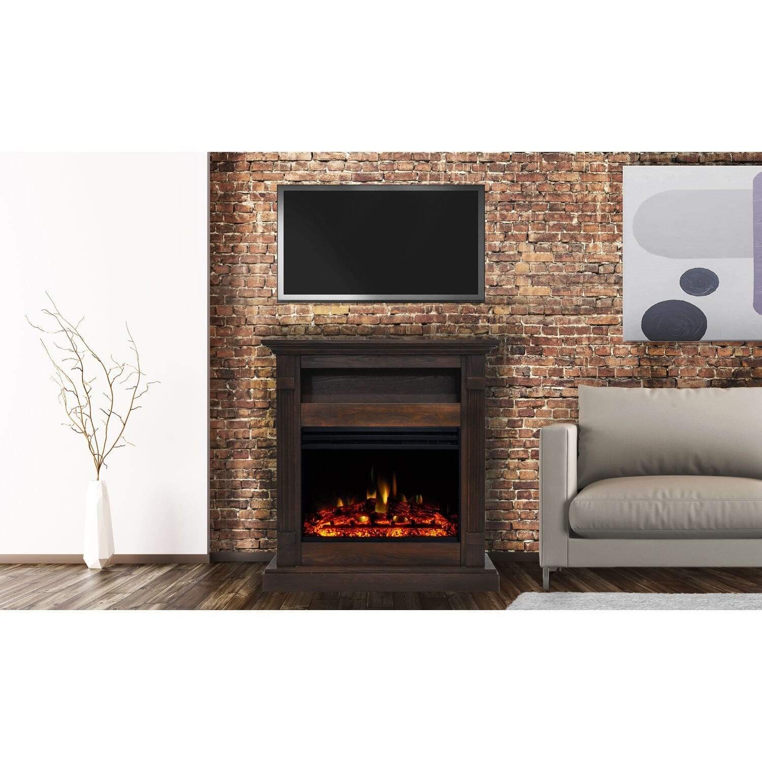 Cambridge Fireplace Mantels and Entertainment Centers Cambridge Sienna 34-In. Electric Fireplace Heater with Walnut Mantel, Enhanced Log Display, Multi-Color Flames, and Remote Control, Cambridge Fireplace Mantels and Entertainment Centers Cambridge Sienna 34-In. Electric Fireplace Heater with Walnut Mantel, Enhanced Log Display, Multi-Color Flames, and Remote Control,