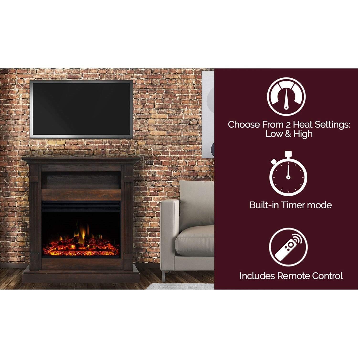 Cambridge Fireplace Mantels and Entertainment Centers Cambridge Sienna 34-In. Electric Fireplace Heater with Walnut Mantel, Enhanced Log Display, Multi-Color Flames, and Remote Control, Cambridge Fireplace Mantels and Entertainment Centers Cambridge Sienna 34-In. Electric Fireplace Heater with Walnut Mantel, Enhanced Log Display, Multi-Color Flames, and Remote Control,