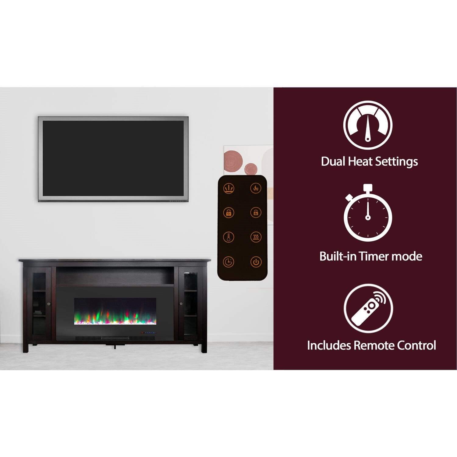 Cambridge Fireplace Mantels and Entertainment Centers Cambridge Somerset 70-In. Black Electric Fireplace TV Stand with Multi-Color LED Flames, Crystal Rock Display, and Remote Control Cambridge Fireplace Mantels and Entertainment Centers Cambridge Somerset 70-In. Black Electric Fireplace TV Stand with Multi-Color LED Flames, Crystal Rock Display, and Remote Control