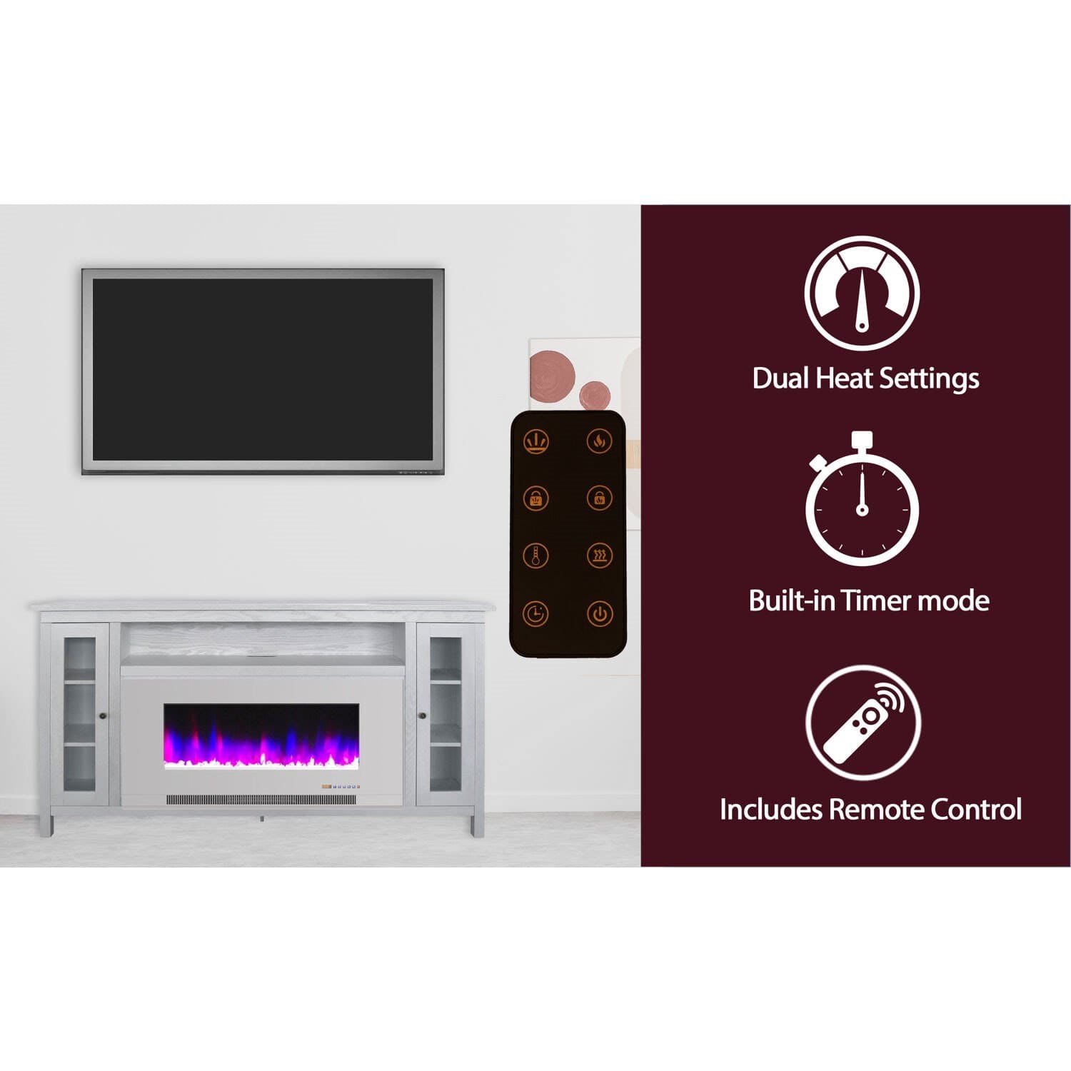 Cambridge Fireplace Mantels and Entertainment Centers Cambridge Somerset 70-In. Black Electric Fireplace TV Stand with Multi-Color LED Flames, Crystal Rock Display, and Remote Control Cambridge Fireplace Mantels and Entertainment Centers Cambridge Somerset 70-In. Black Electric Fireplace TV Stand with Multi-Color LED Flames, Crystal Rock Display, and Remote Control