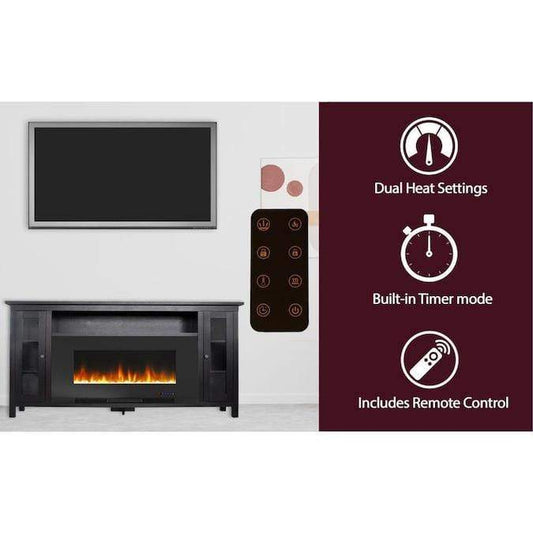 Cambridge Fireplace Mantels and Entertainment Centers Cambridge Somerset 70-In. Black Electric Fireplace TV Stand with Multi-Color LED Flames, Crystal Rock Display, and Remote Control