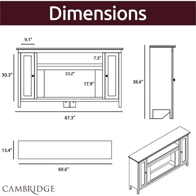 Cambridge Fireplace Mantels and Entertainment Centers Cambridge Somerset 70-In. Electric Fireplace TV Stand with Multi-Color LED Flames, Driftwood Log Display, and Remote Control Cambridge Fireplace Mantels and Entertainment Centers Cambridge Somerset 70-In. Electric Fireplace TV Stand with Multi-Color LED Flames, Driftwood Log Display, and Remote Control