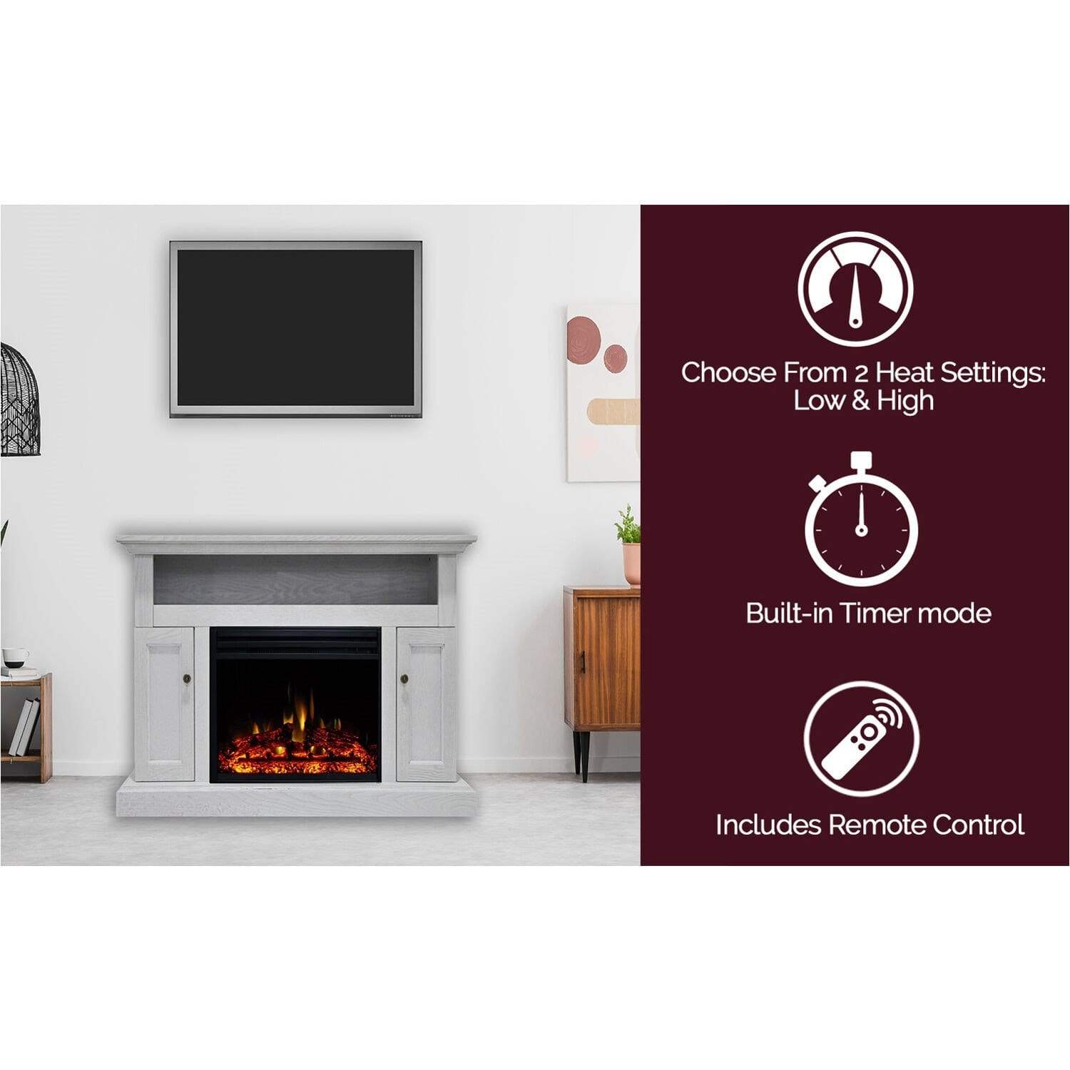 Cambridge Fireplace Mantels and Entertainment Centers Cambridge Sorrento Electric Fireplace Heater with 47-In. Mahogany TV Stand, Enhanced Log Display, Multi-Color Flames and Remote Control Cambridge Fireplace Mantels and Entertainment Centers Cambridge Sorrento Electric Fireplace Heater with 47-In. Mahogany TV Stand, Enhanced Log Display, Multi-Color Flames and Remote Control
