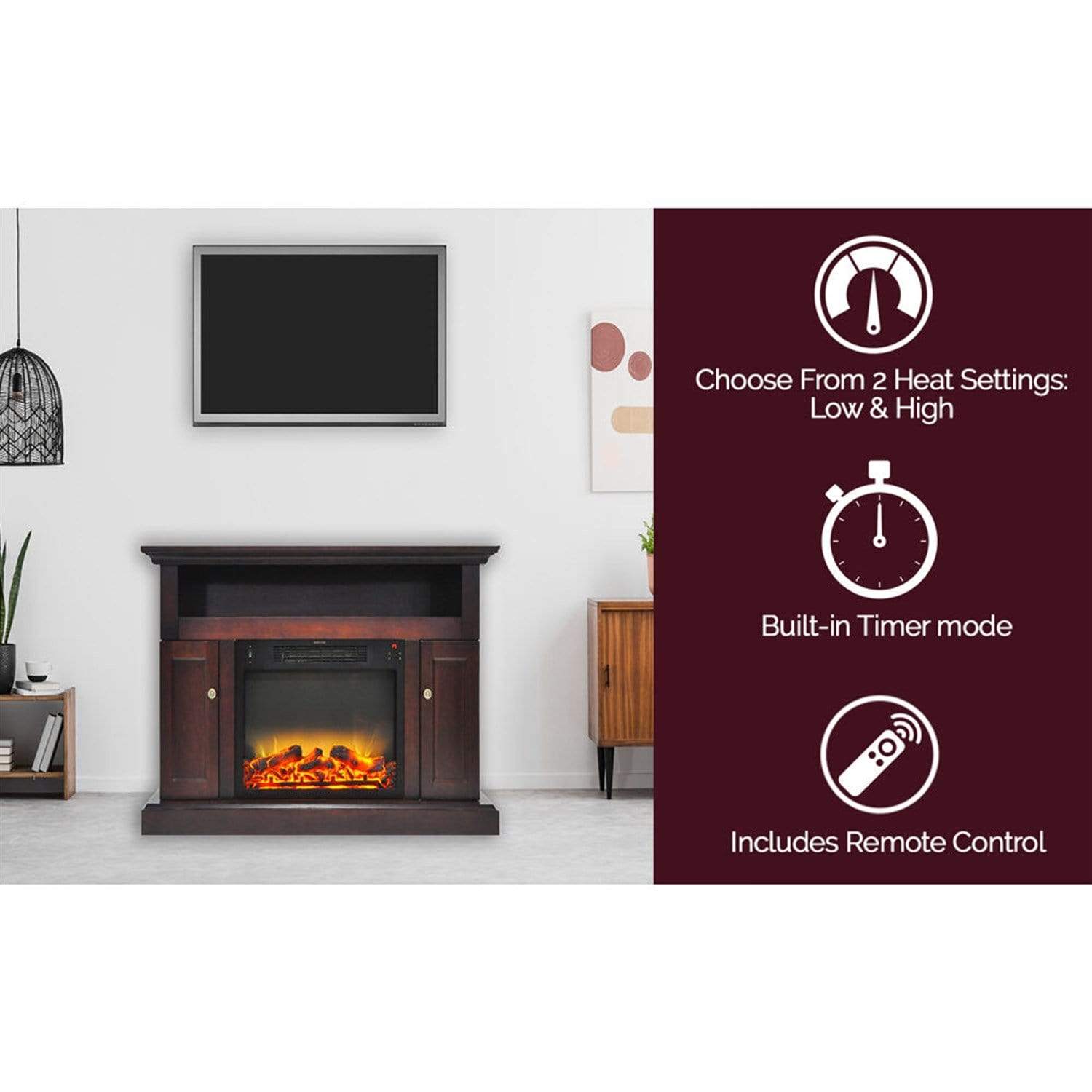 Cambridge Fireplace Mantels and Entertainment Centers Cambridge Sorrento Electric Fireplace with an Enhanced Log Display and 47 In. Entertainment Stand in Cherry Cambridge Fireplace Mantels and Entertainment Centers Cambridge Sorrento Electric Fireplace with an Enhanced Log Display and 47 In. Entertainment Stand in Cherry