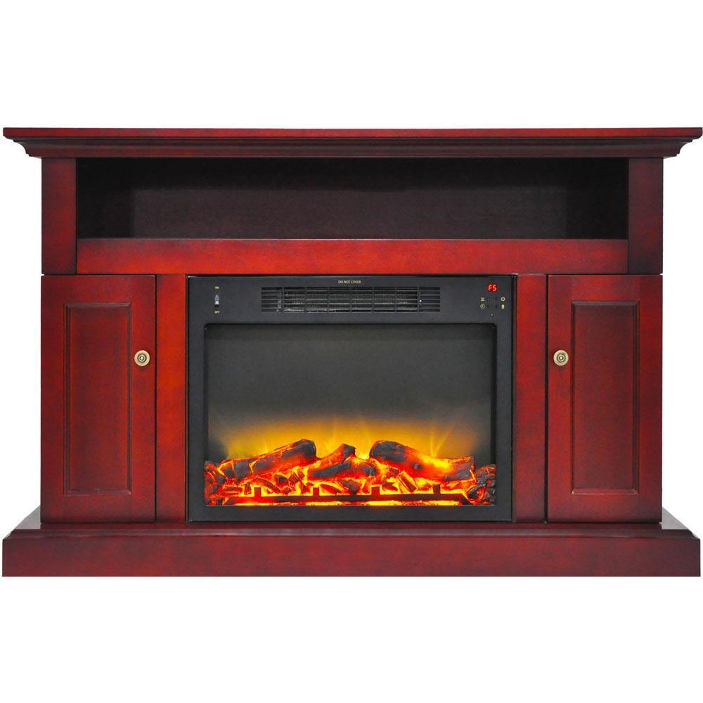Cambridge Fireplace Mantels and Entertainment Centers Cherry Cambridge Sorrento Electric Fireplace Heater with 47-In. Mahogany TV Stand, Enhanced Log Display, Multi-Color Flames and Remote Control Cambridge Fireplace Mantels and Entertainment Centers Cherry Cambridge Sorrento Electric Fireplace Heater with 47-In. Mahogany TV Stand, Enhanced Log Display, Multi-Color Flames and Remote Control