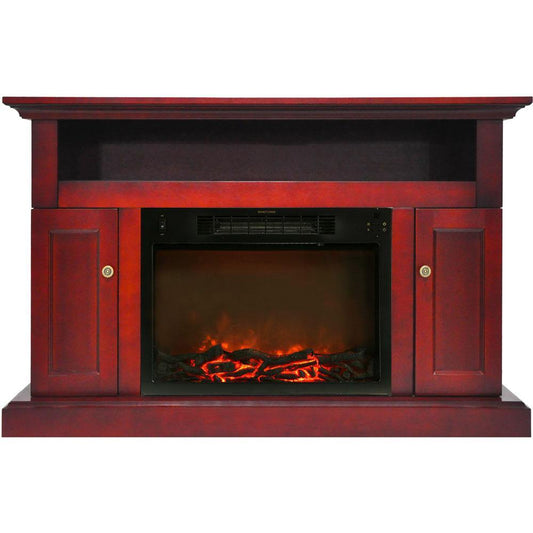Cambridge Fireplace Mantels and Entertainment Centers Cherry Cambridge Sorrento Electric Fireplace with 1500W Log Insert and 47 In. Entertainment Stand in Cherry
