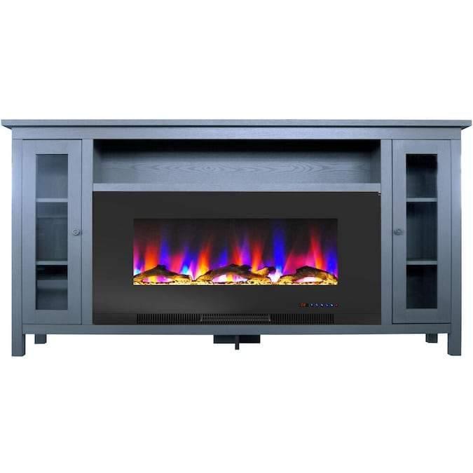 Cambridge Fireplace Mantels and Entertainment Centers Slate Blue/Black Cambridge Somerset 70-In. Electric Fireplace TV Stand with Multi-Color LED Flames, Driftwood Log Display, and Remote Control Cambridge Fireplace Mantels and Entertainment Centers Slate Blue/Black Cambridge Somerset 70-In. Electric Fireplace TV Stand with Multi-Color LED Flames, Driftwood Log Display, and Remote Control