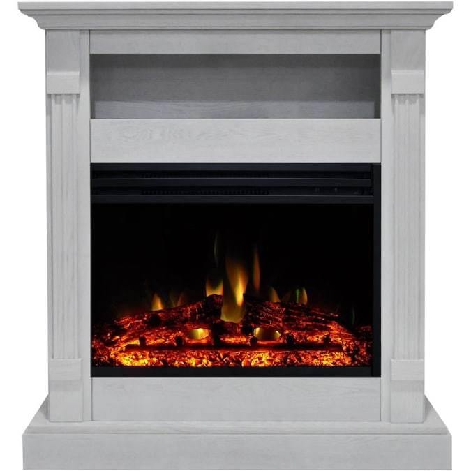 Cambridge White Cambridge Sienna 34-In. Electric Fireplace Heater with Walnut Mantel, Enhanced Log Display, Multi-Color Flames, and Remote Control, Cambridge White Cambridge Sienna 34-In. Electric Fireplace Heater with Walnut Mantel, Enhanced Log Display, Multi-Color Flames, and Remote Control,