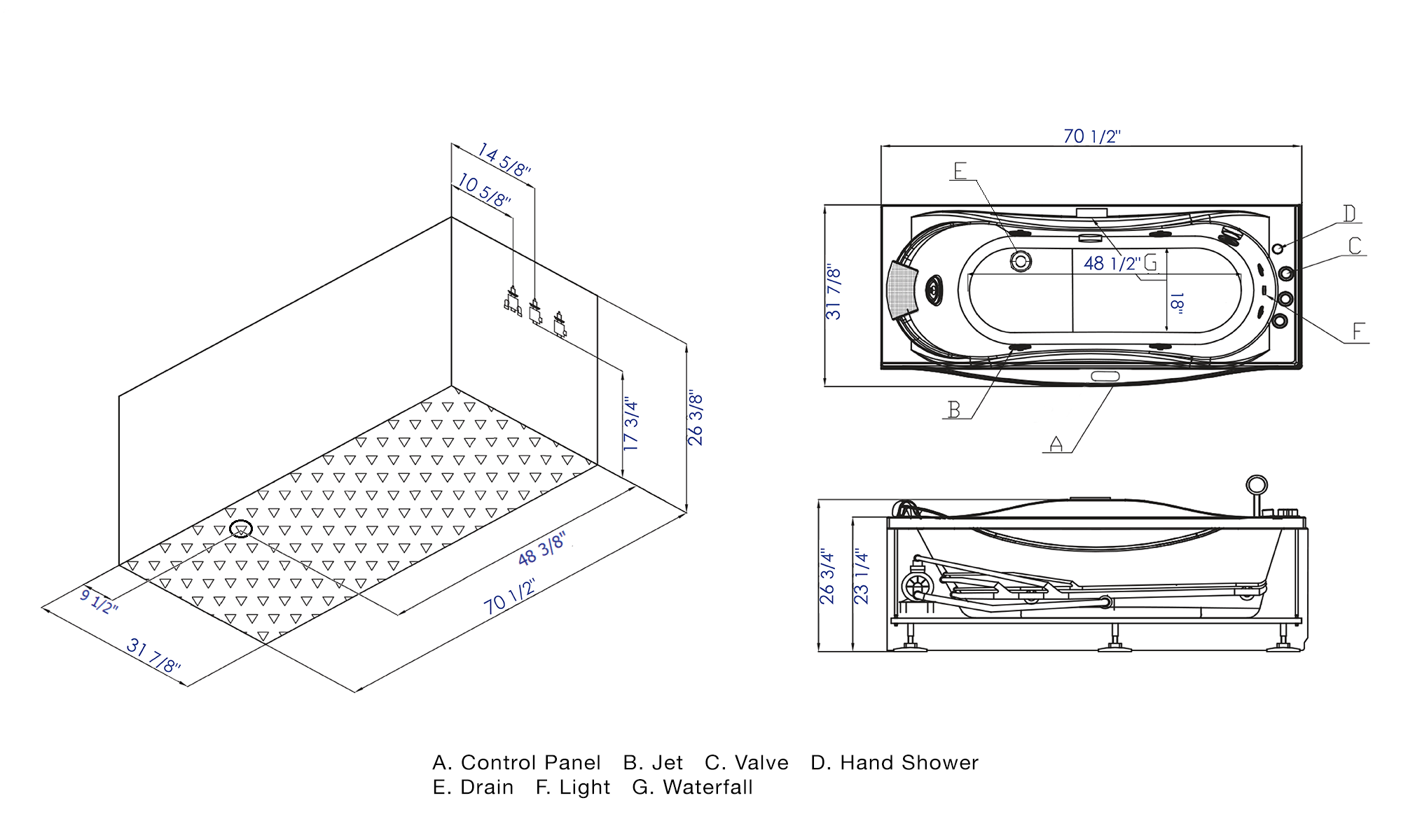 EAGO - 6 ft Right Drain Acrylic White Whirlpool Bathtub w Fixtures | AM189ETL-R EAGO - 6 ft Right Drain Acrylic White Whirlpool Bathtub w Fixtures | AM189ETL-R