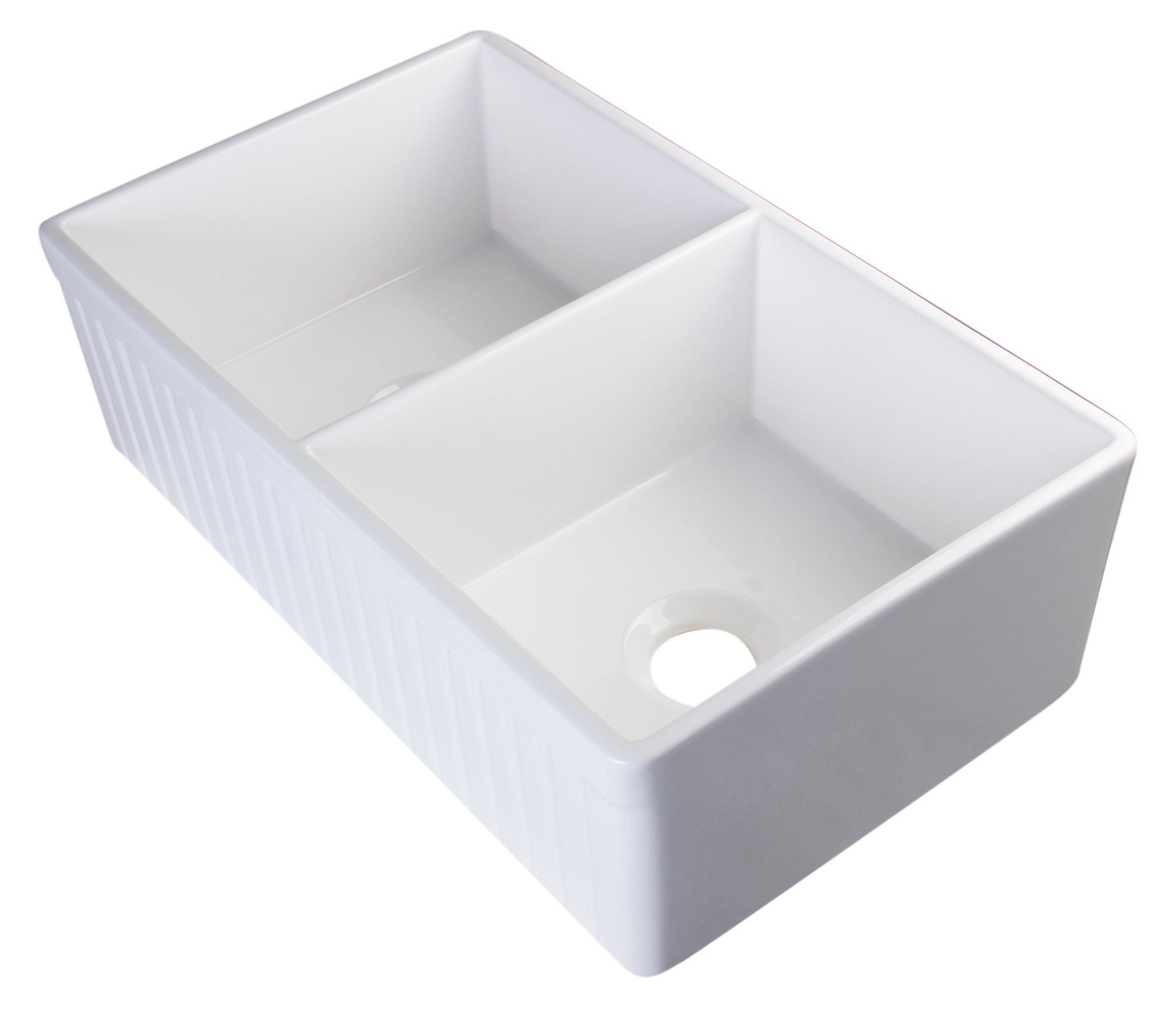 ALFI Brand - White 32" Fluted Apron Double Bowl Fireclay Farmhouse Kitchen Sink | AB537-W ALFI Brand - White 32" Fluted Apron Double Bowl Fireclay Farmhouse Kitchen Sink | AB537-W