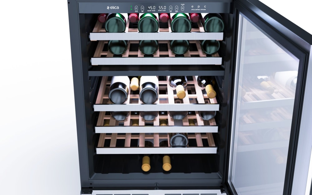 Elica - Single Door, Dual Zone, Wine Cellar, 23 7/16" W x 22 7/16" D x 33-34" H, 4.8 cu/ft - Undercounter Refrigerator | EWS52SS1 Elica - Single Door, Dual Zone, Wine Cellar, 23 7/16" W x 22 7/16" D x 33-34" H, 4.8 cu/ft - Undercounter Refrigerator | EWS52SS1