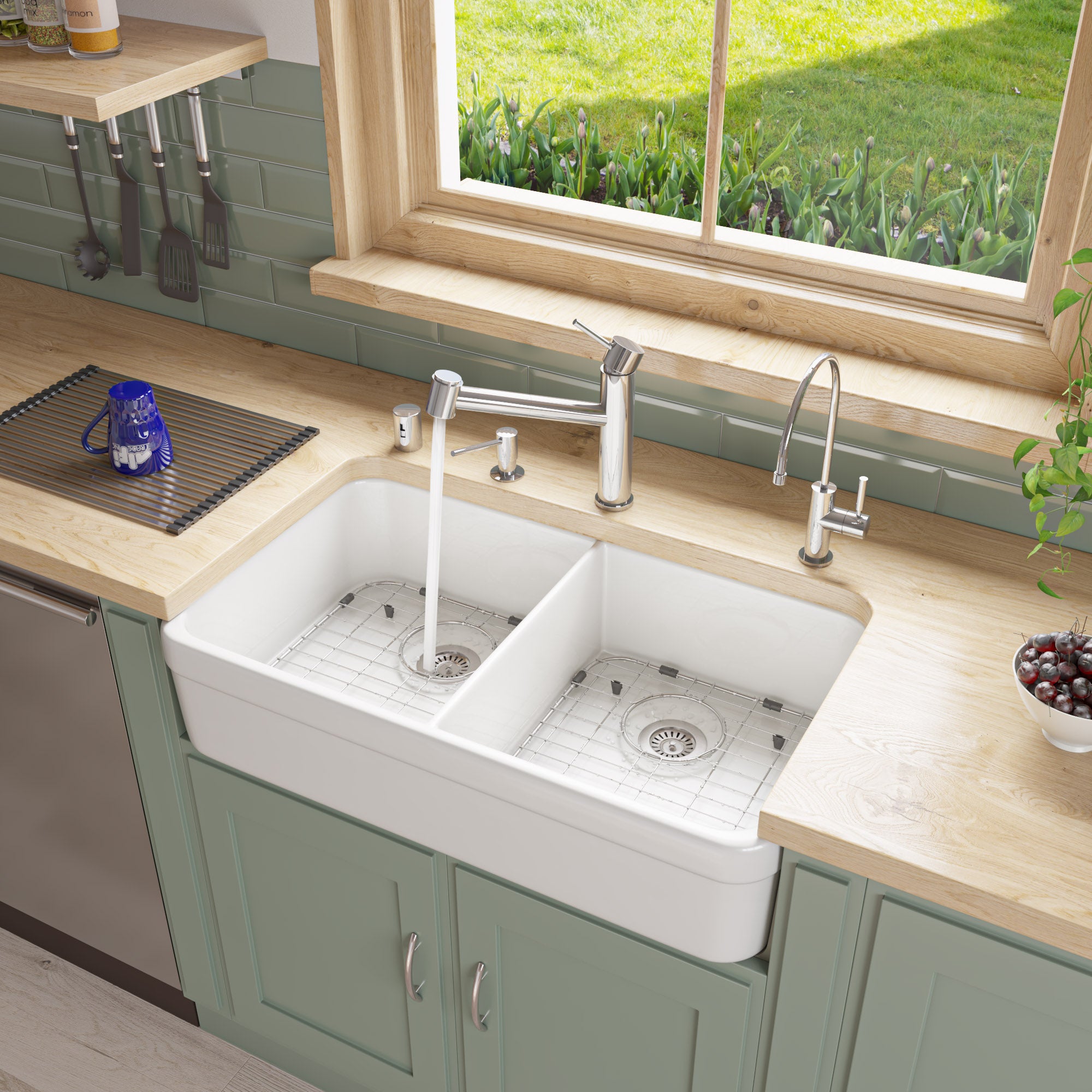 ALFI Brand - White 32" Double Bowl Lip Apron Fireclay Farmhouse Kitchen Sink with 1 3/4" Lip | AB512-W ALFI Brand - White 32" Double Bowl Lip Apron Fireclay Farmhouse Kitchen Sink with 1 3/4" Lip | AB512-W