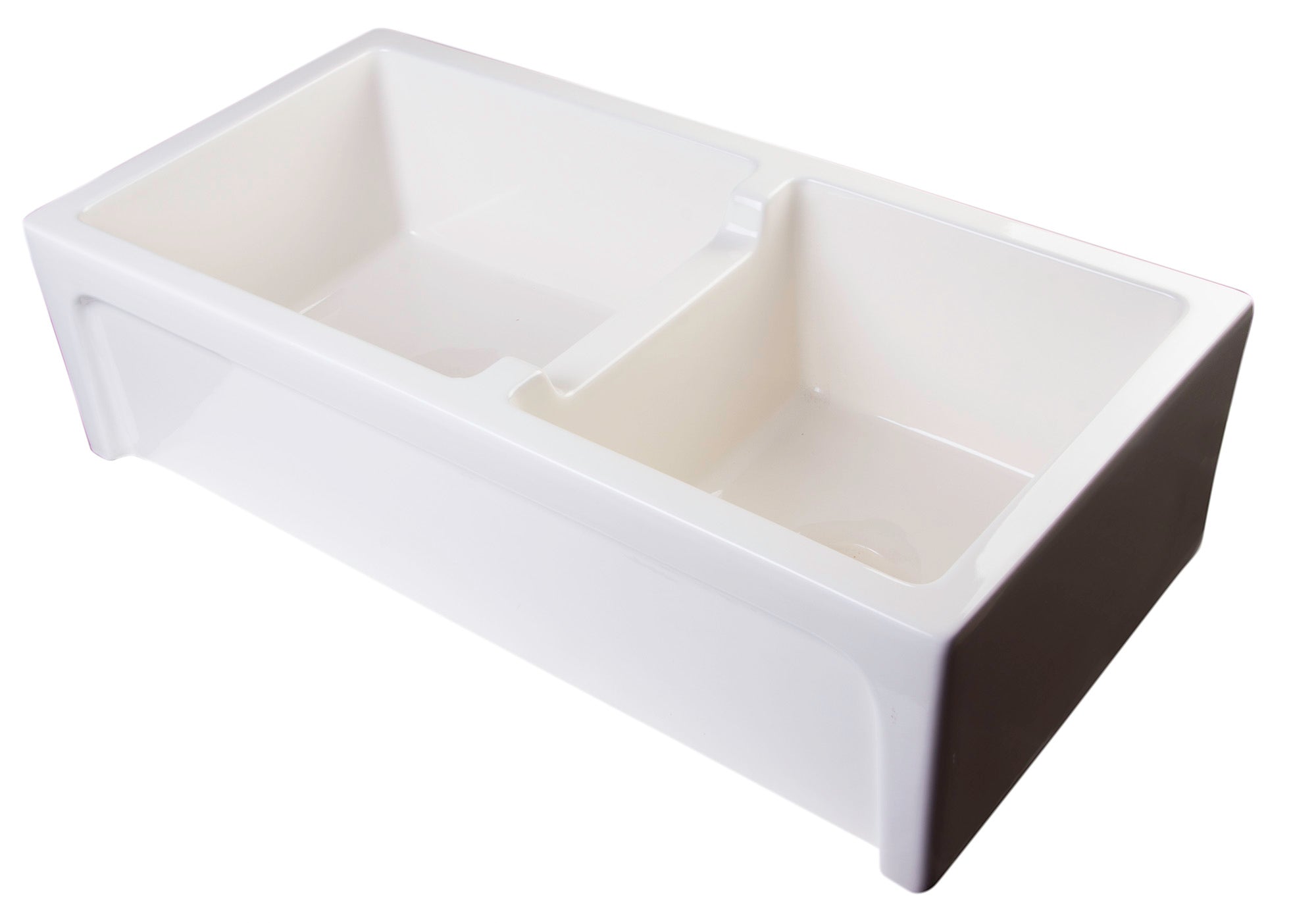 ALFI Brand - 36" Biscuit Arched Apron Thick Wall Fireclay Double Bowl Farm Sink | AB3618ARCH-B ALFI Brand - 36" Biscuit Arched Apron Thick Wall Fireclay Double Bowl Farm Sink | AB3618ARCH-B