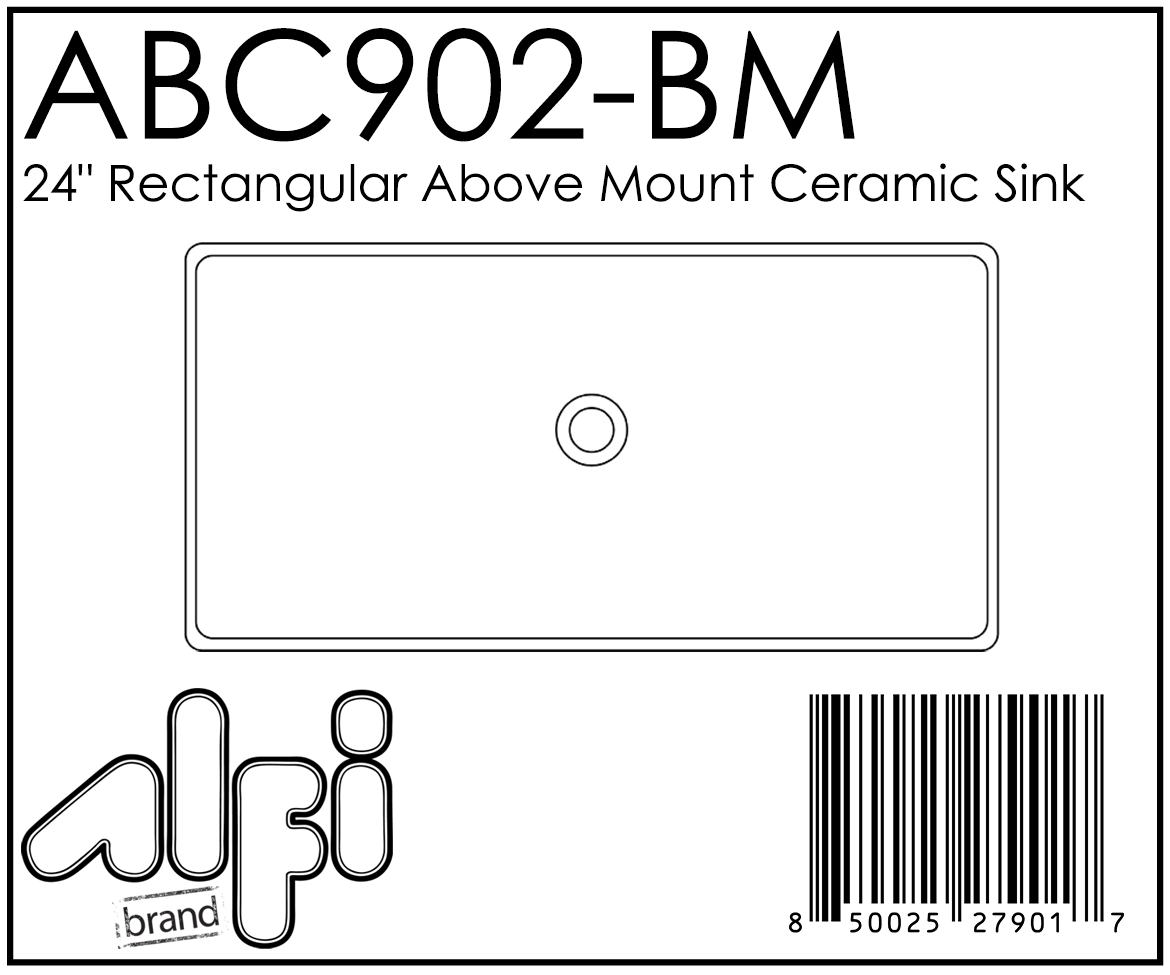 ALFI Brand - Black Matte 24" Modern Rectangular Above Mount Ceramic Sink | ABC902-BM ALFI Brand - Black Matte 24" Modern Rectangular Above Mount Ceramic Sink | ABC902-BM