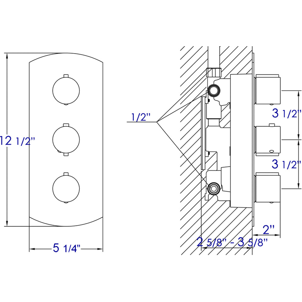 ALFI Brand - Brushed Nickel Concealed 3-Way Thermostatic Valve Shower Mixer Round Knobs | AB4001-BN ALFI Brand - Brushed Nickel Concealed 3-Way Thermostatic Valve Shower Mixer Round Knobs | AB4001-BN