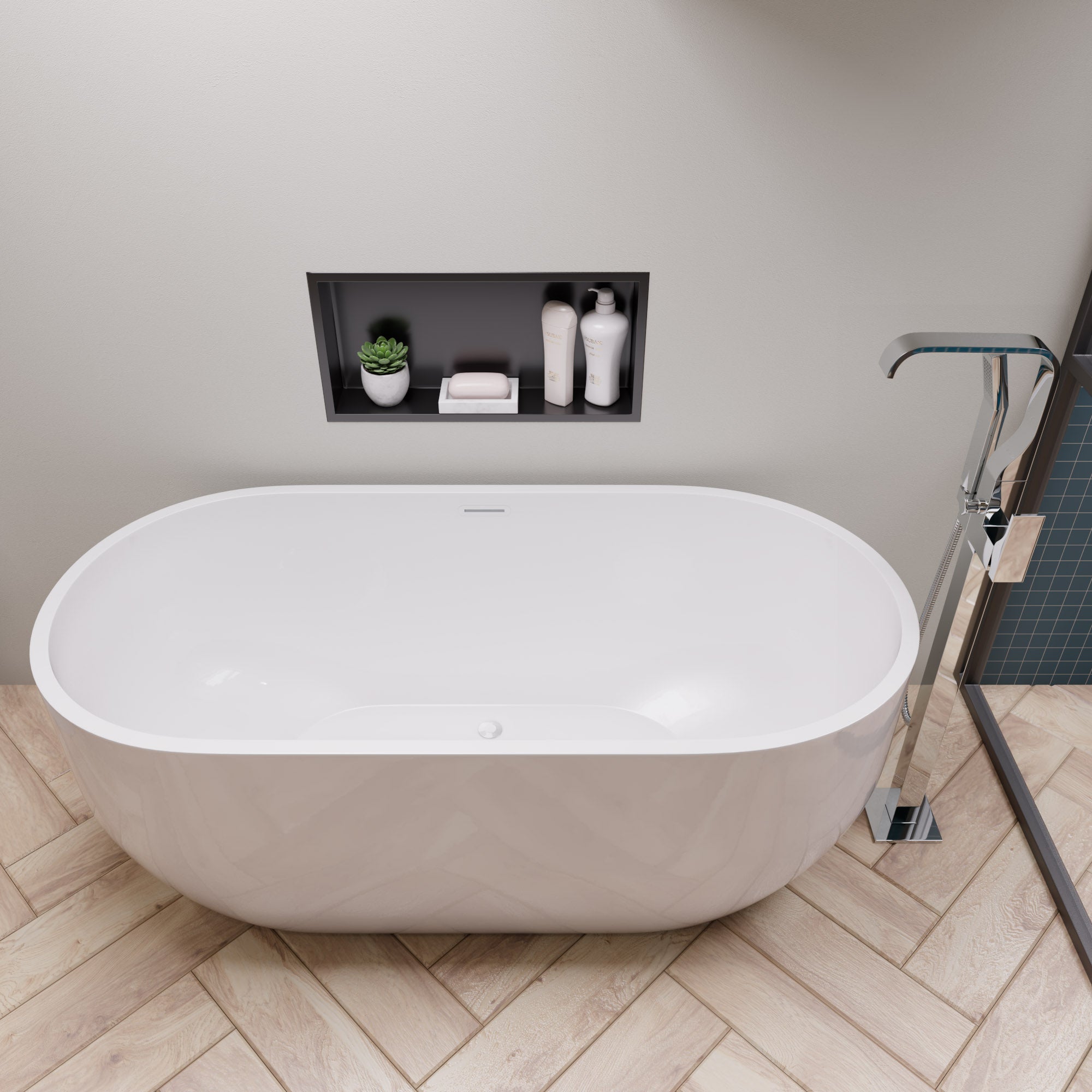 ALFI Brand - 59 inch White Oval Acrylic Free Standing Soaking Bathtub | AB8838 ALFI Brand - 59 inch White Oval Acrylic Free Standing Soaking Bathtub | AB8838