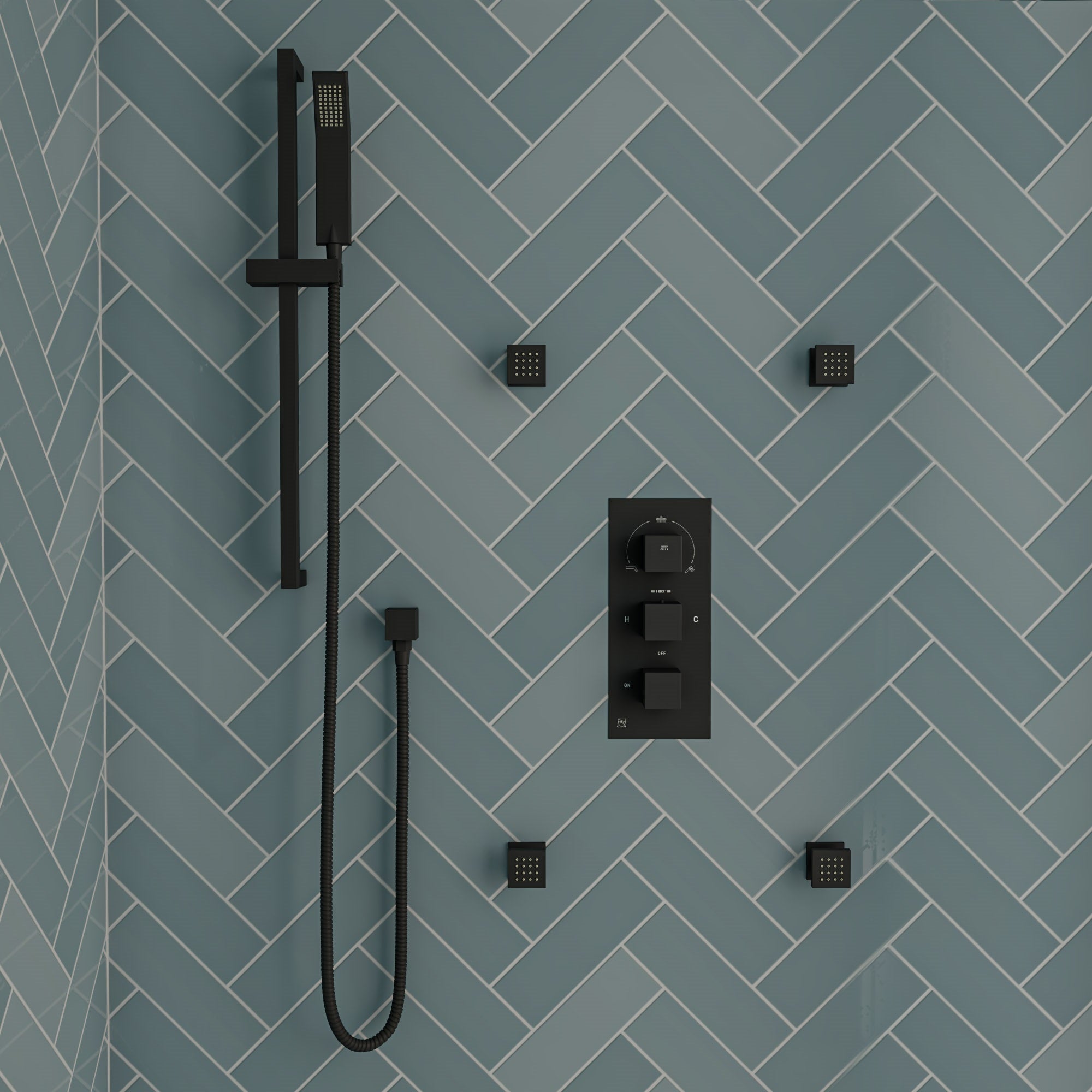 ALFI Brand - Black Matte Square Sliding Rail Hand Shower Set | AB7606-BM ALFI Brand - Black Matte Square Sliding Rail Hand Shower Set | AB7606-BM