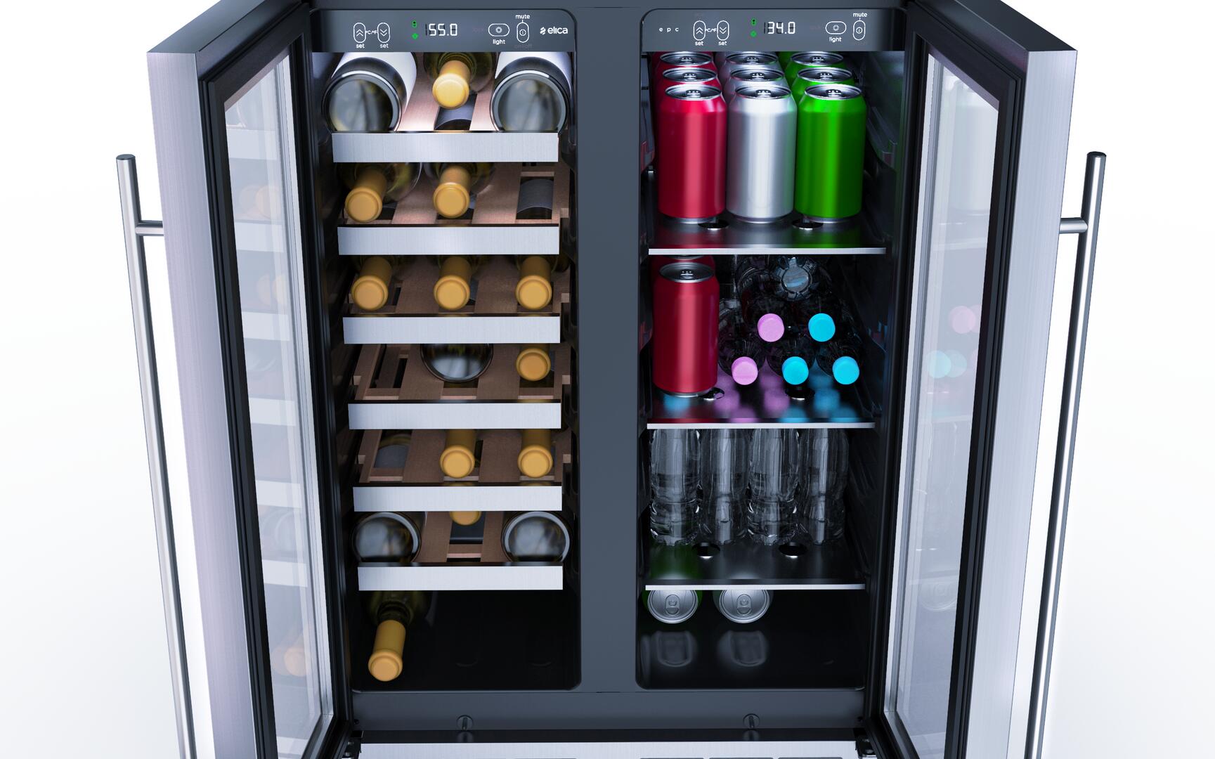 Elica - French Door, Dual Zone, Beverage and Wine Center, 23 7/16" W x 22 1/4" D x 33-34" H, 4.4 cu/ft - Undercounter Refrigerator | EBF52SS1 Elica - French Door, Dual Zone, Beverage and Wine Center, 23 7/16" W x 22 1/4" D x 33-34" H, 4.4 cu/ft - Undercounter Refrigerator | EBF52SS1
