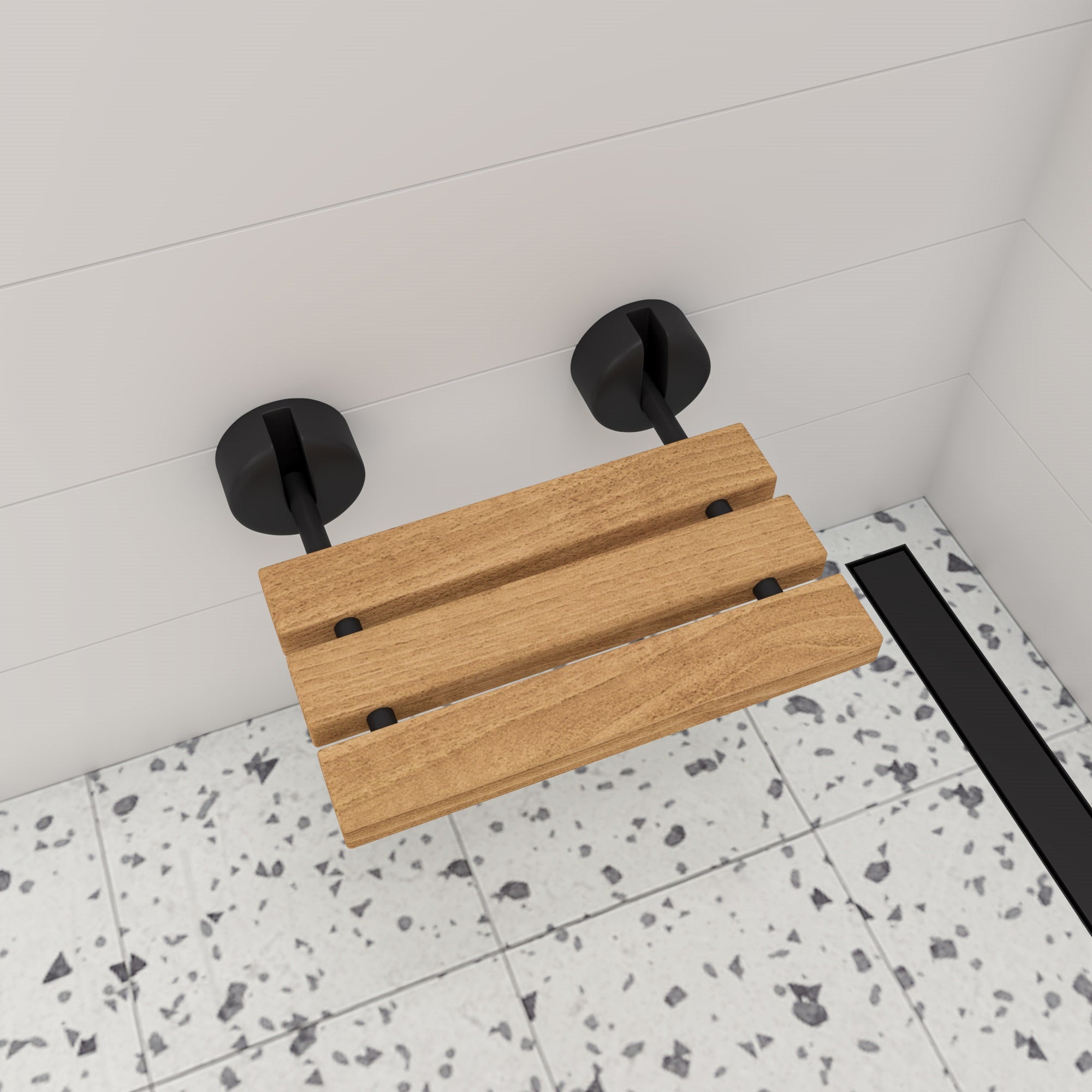 ALFI Brand - Black Matte 16" Wide Foldable Teak Shower Seat with Round Hardware | ABS16R-BM ALFI Brand - Black Matte 16" Wide Foldable Teak Shower Seat with Round Hardware | ABS16R-BM