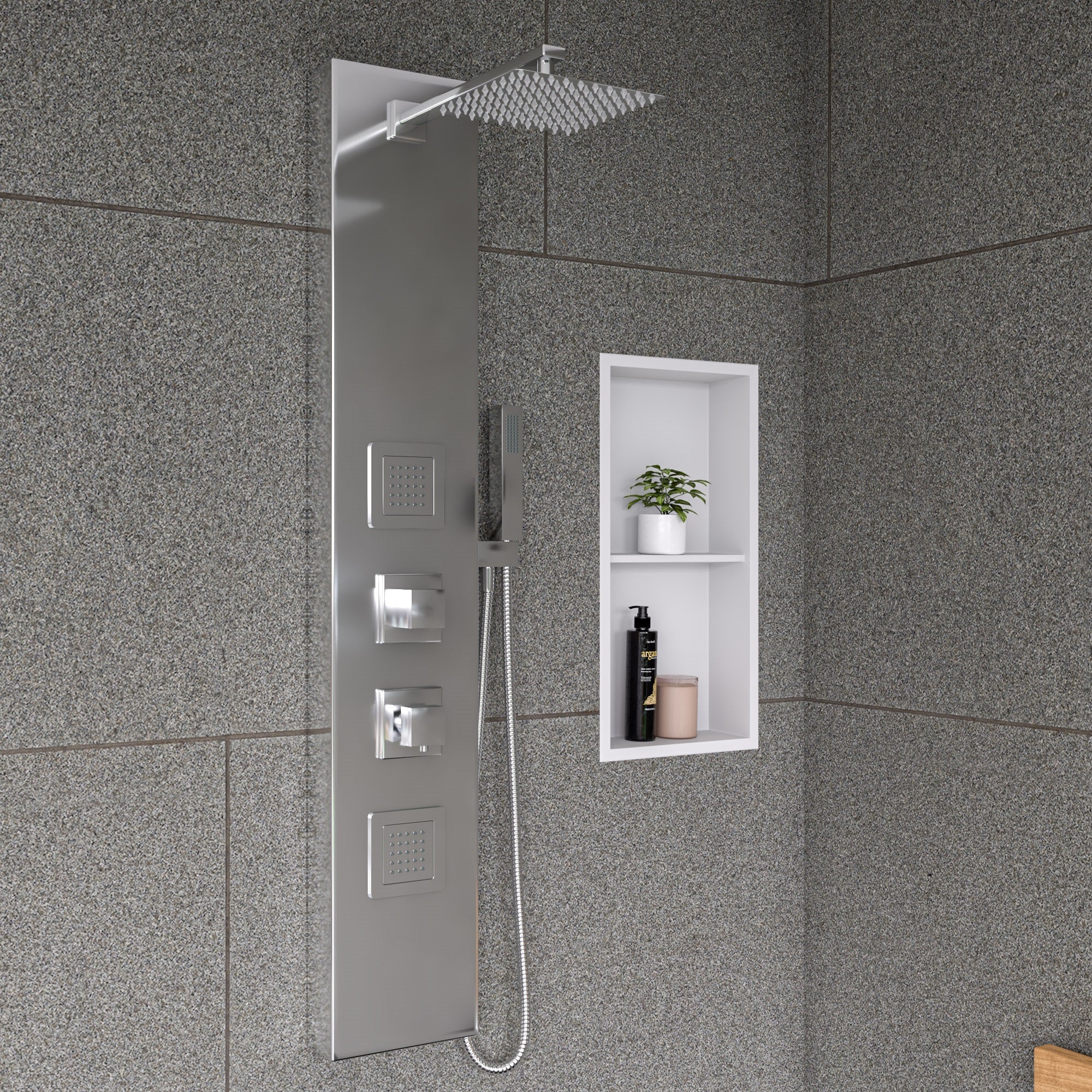 ALFI Brand - 12 x 24 White Matte Stainless Steel Vertical Double Shelf Bath Shower Niche | ABNC1224-W ALFI Brand - 12 x 24 White Matte Stainless Steel Vertical Double Shelf Bath Shower Niche | ABNC1224-W