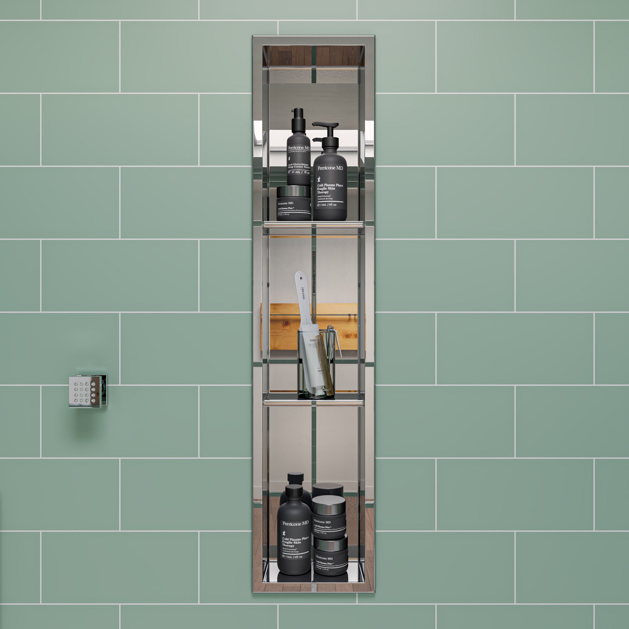 ALFI Brand - 8 x 36 Polished Stainless Steel Vertical Triple Shelf Bath Shower Niche | ABN0836-PSS ALFI Brand - 8 x 36 Polished Stainless Steel Vertical Triple Shelf Bath Shower Niche | ABN0836-PSS