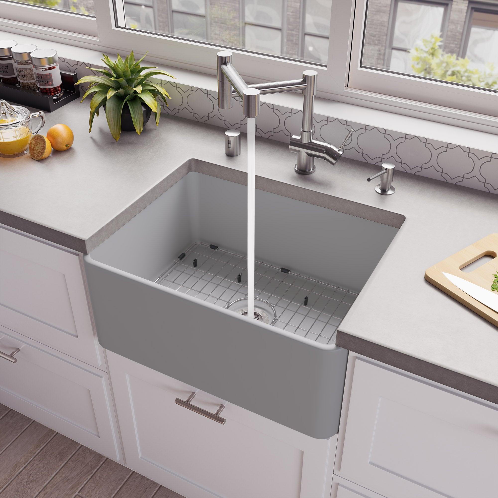 ALFI Brand - Gray Matte Smooth Apron 24" x 18" Single Bowl Fireclay Farm Sink | ABF2418-GM ALFI Brand - Gray Matte Smooth Apron 24" x 18" Single Bowl Fireclay Farm Sink | ABF2418-GM