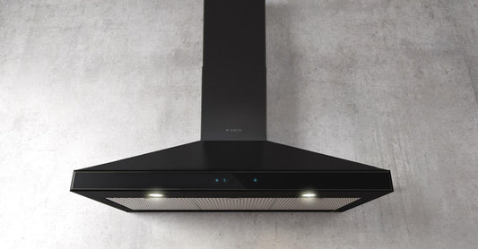 Elica - VARNA BLACK - Techne - 30" W x 19 11/16" D x 10 1/4" H, Black Stainless & Black Glass - Wall Mount Hoods | EVR630BL